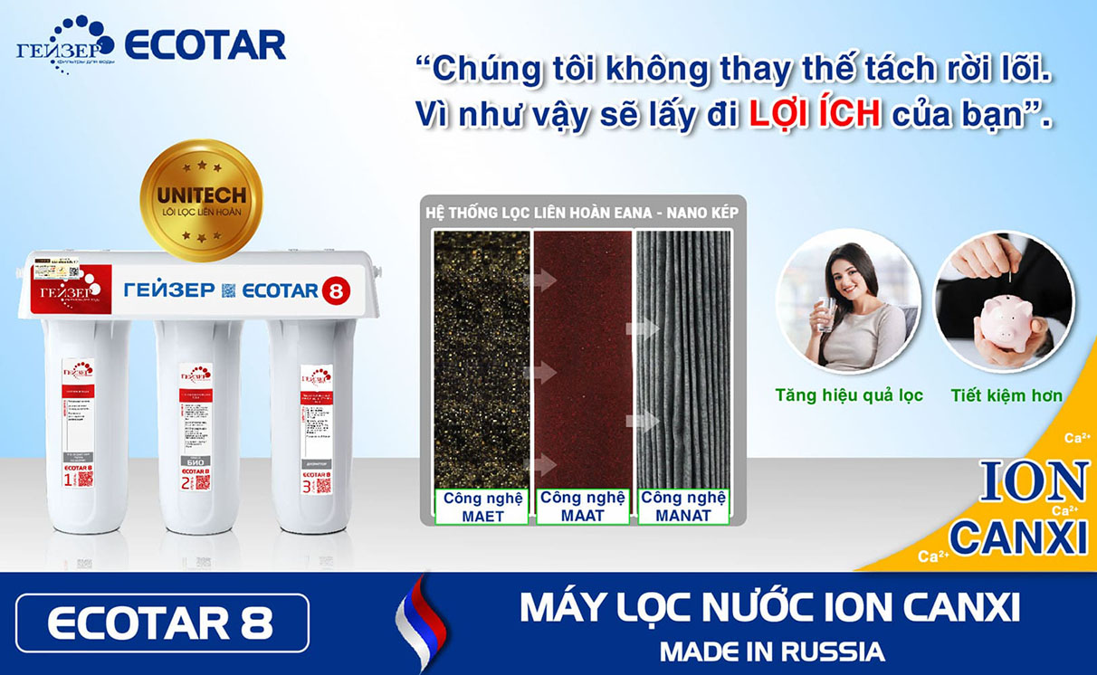 Geyser Ecotar 8 lọc sạch nhưng vẫn giữ sạch khoáng chất