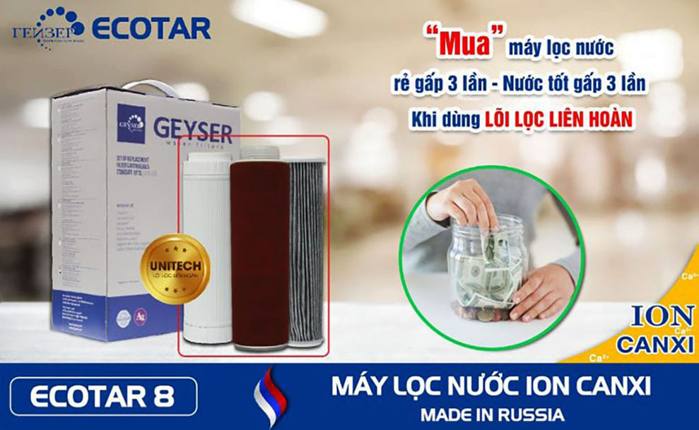 Máy Geyser Ecotar 8 công nghệ lọc liên hoàn vượt trội