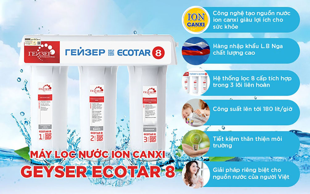 Máy lọc nước Nano Geyser Ecotar 8 tạo nguồn nước ion canxi tốt cho sức khỏe