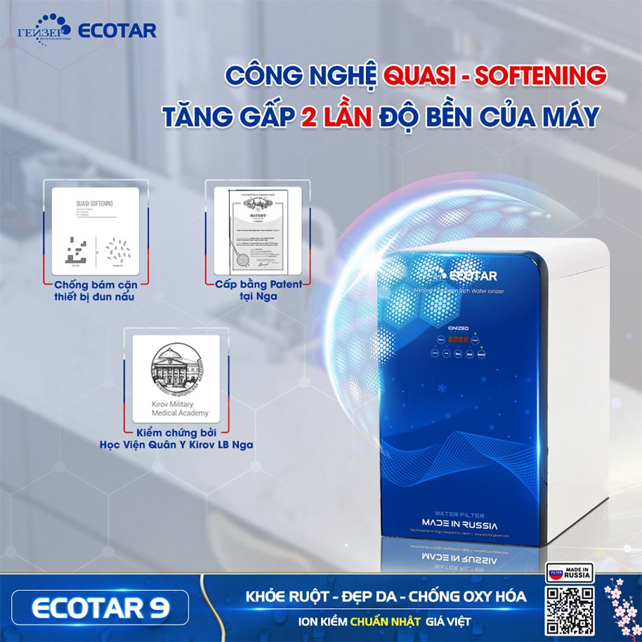 Máy tạo nước ion kiềm Geyser Ecotar 9 có độ bền cao