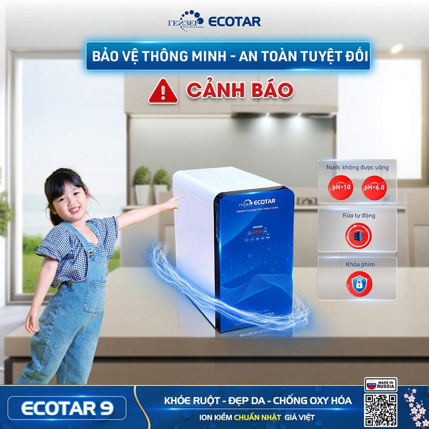 Máy lọc nước ion kiềm Geyser Ecotar 9 tích hợp công nghệ hiện đại