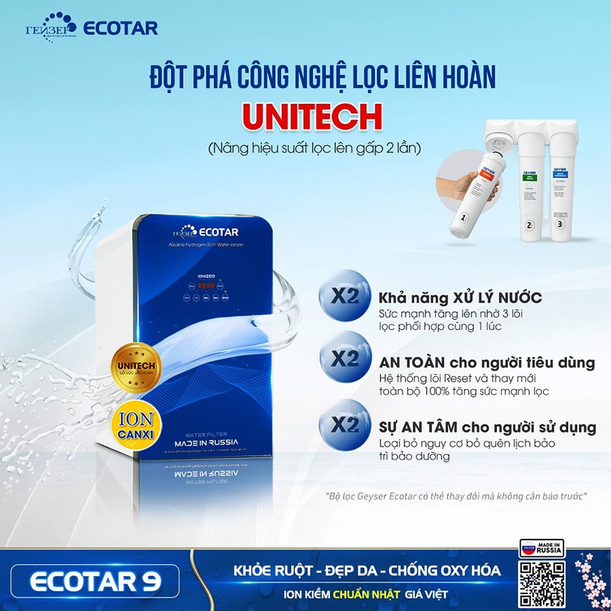 Sản phẩm Geyser Ecotar 9 bộ lọc được nhập khẩu nguyên chiếc từ châu Âu