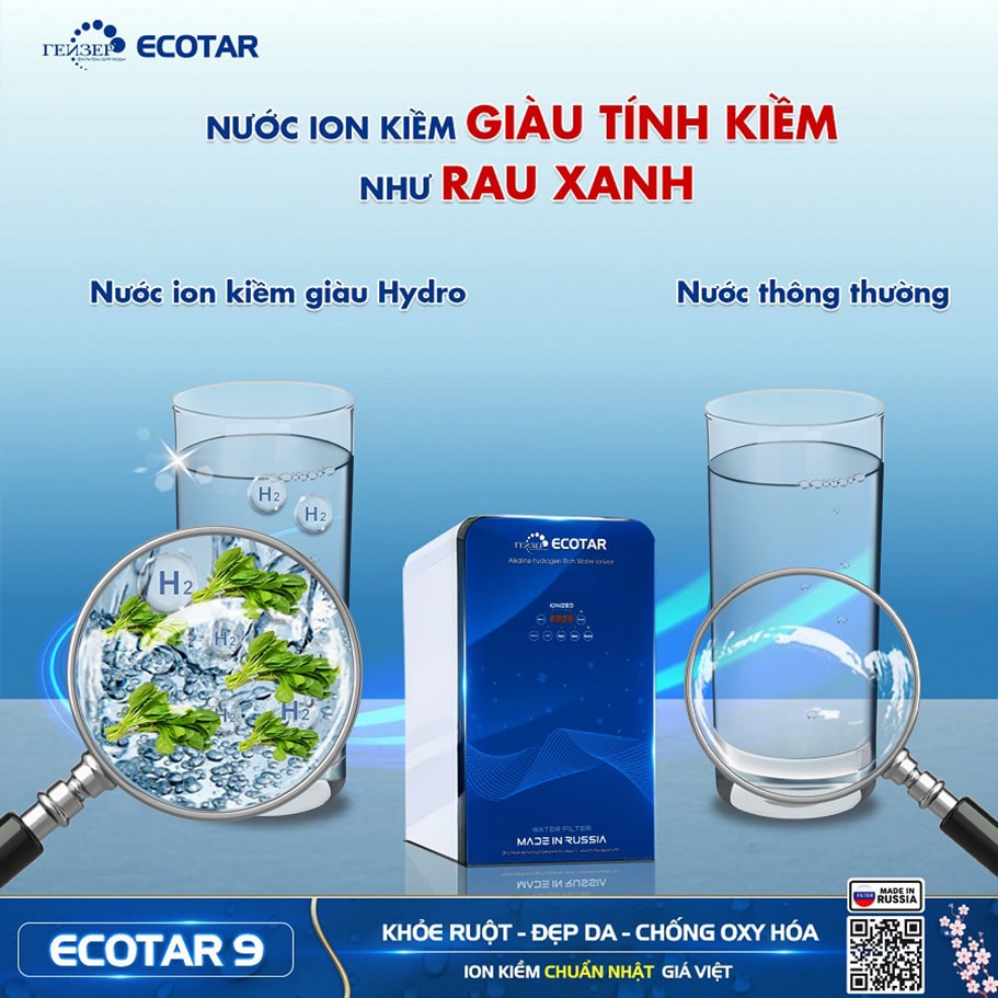 Máy lọc Geyser Ecotar 9 tạo ra nước ion kiềm giàu hydro