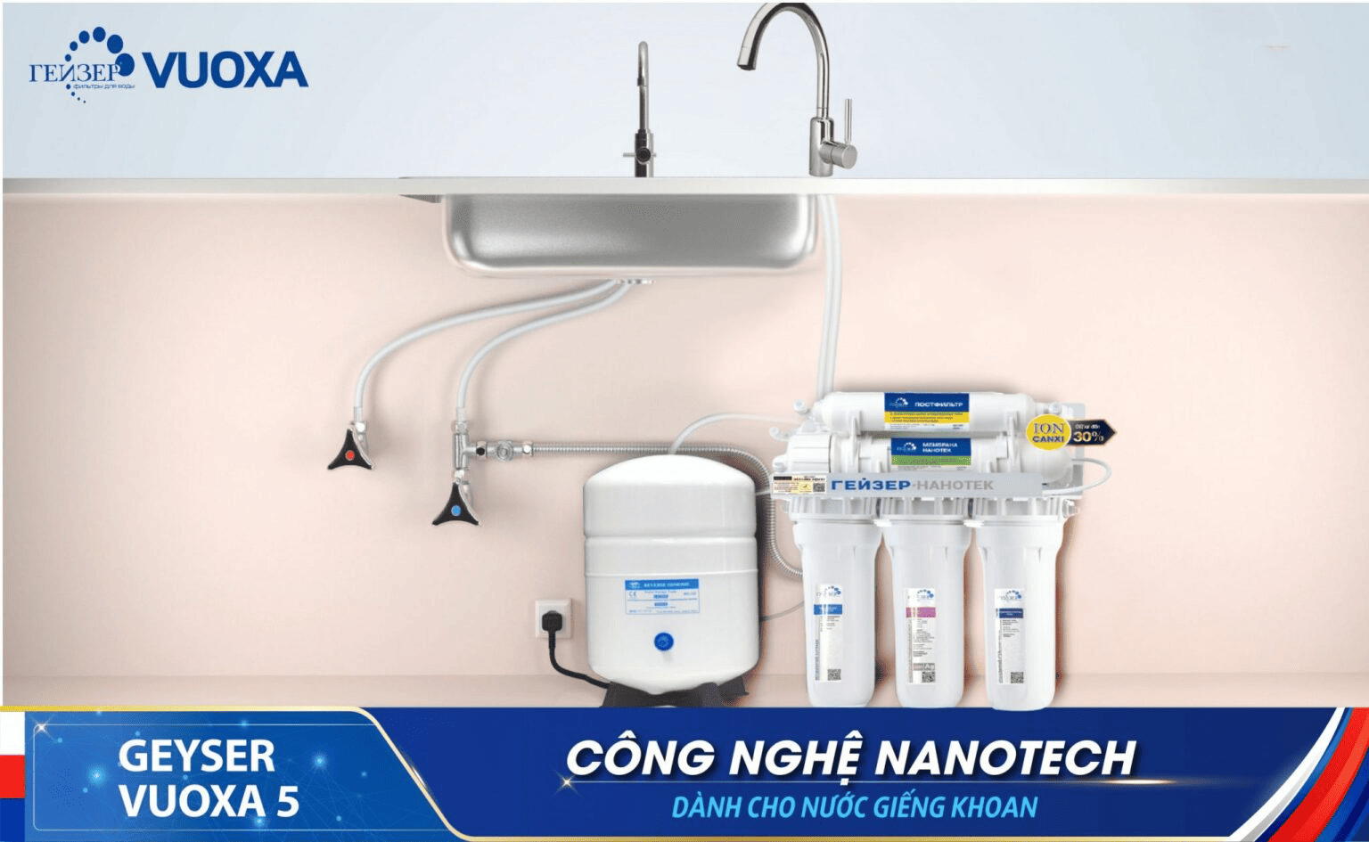 Hình ảnh lắp đặt thực tế của hệ thống lọc nước Geyser Vuoxa 5 