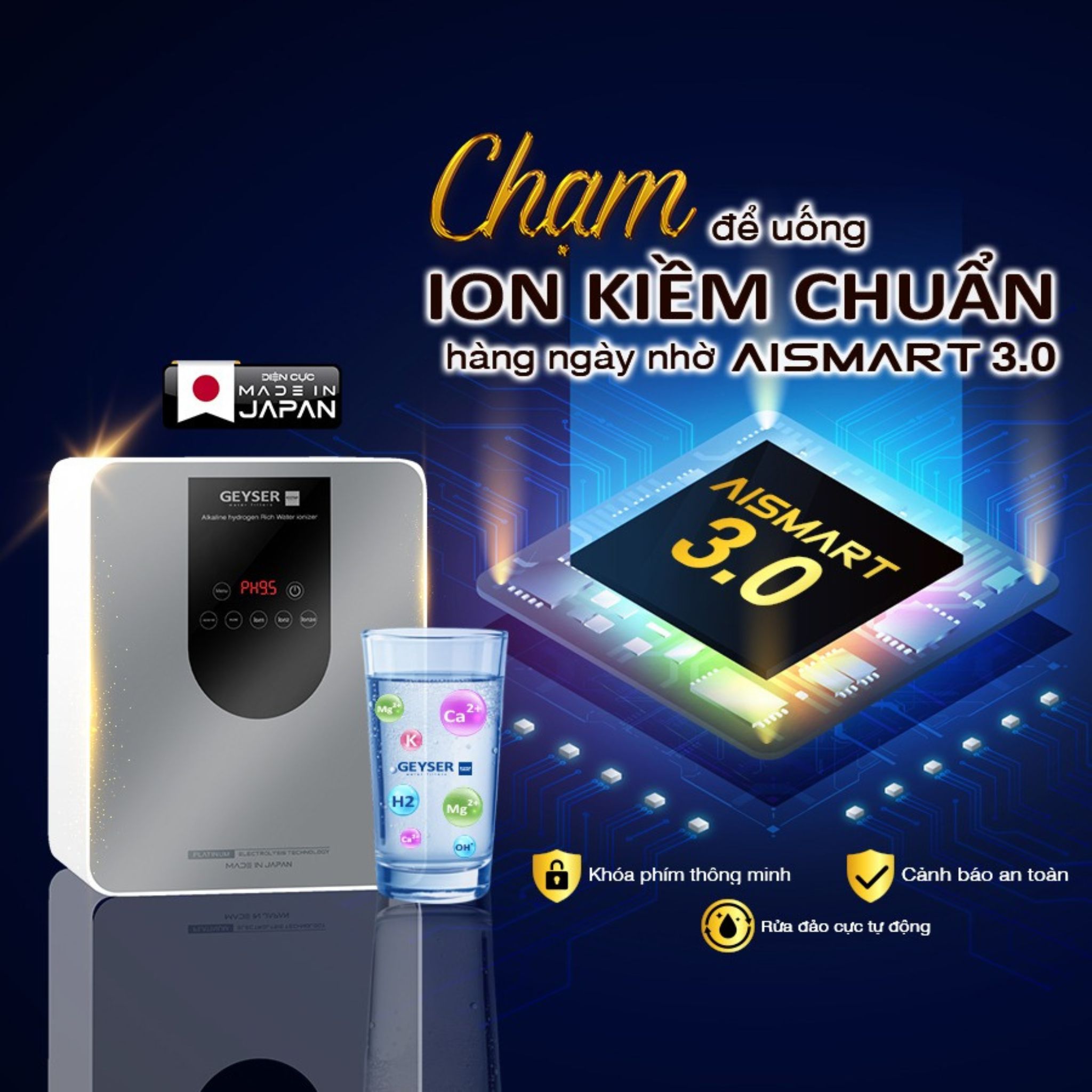 AISmart 3.0 của Geyser Ecotar 9 Pro giúp kiểm soát nước ion kiềm đạt chuẩn