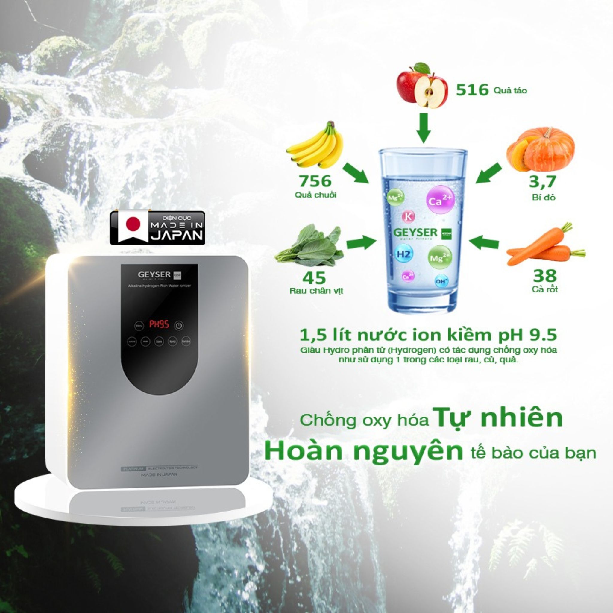 Máy lọc nước Geyser Ecotar 9 Pro tạo nước giàu hydro, khoáng tự nhiên dễ hấp thụ